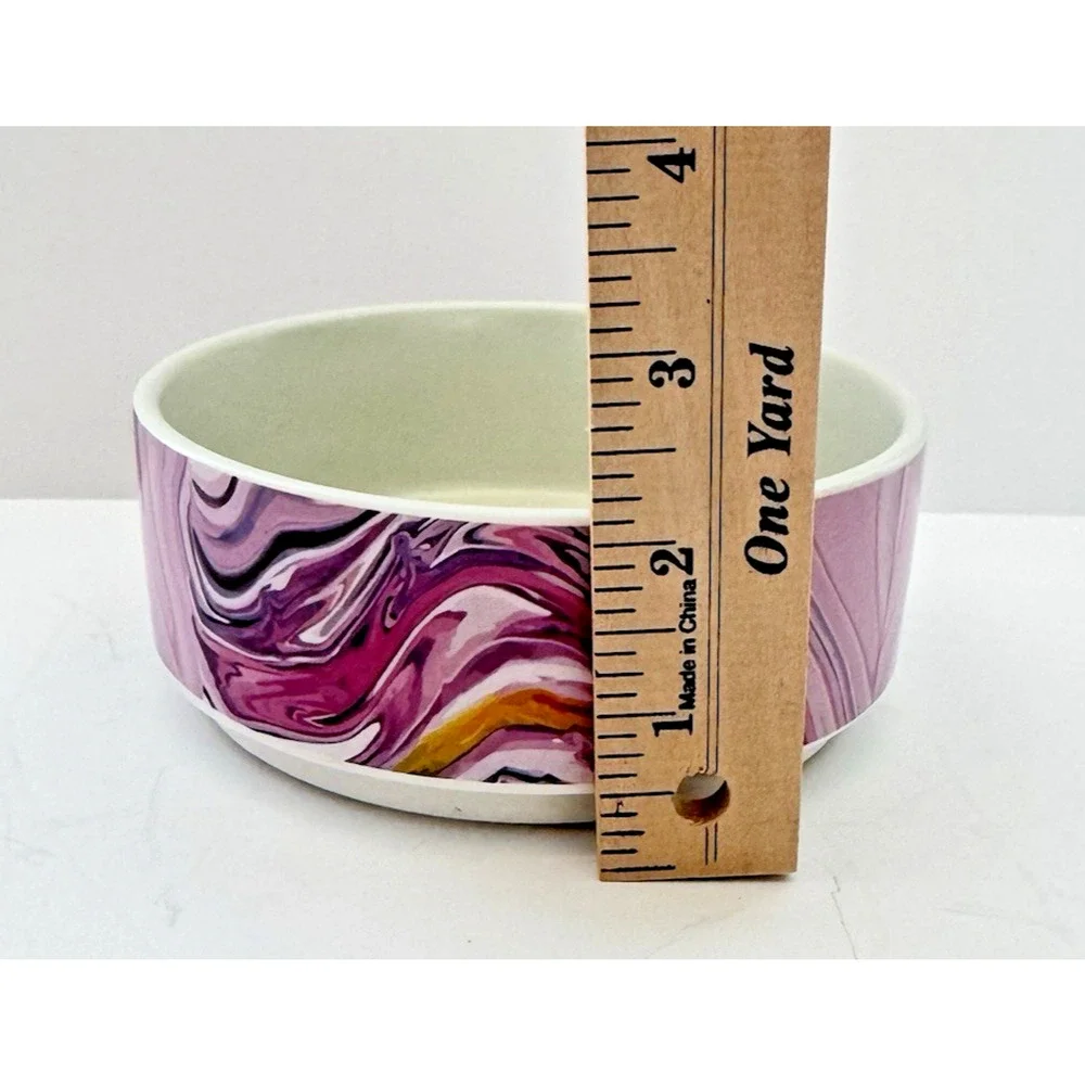 WHISKER CITY Marbled Purple and Yellow Ceramic Cat Dish Bowl 4.5